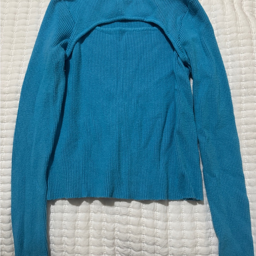 Blue Ribbed Long Sleeve Sweater